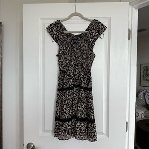 Black and Cream Floral Mini Dress